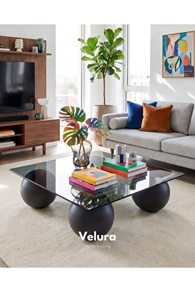Velura Home & Living Küre Orta Sehpa - Antrasit - Kare Füme