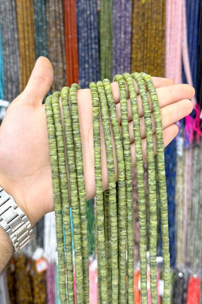 Uçar Doğaltaş Yeşim Taşı Rondela Kesim Parlak 6x1mm Doğal Taş Dizi