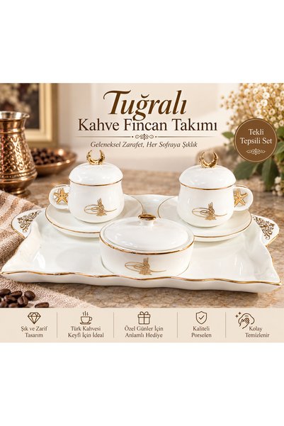 Genel Markalar Tuğralı Yaldızlı Porselen Fincan Takımı