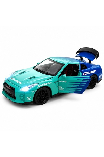 LEIBOO Mașină metalică Nissan GT-R R35, scară 1:32, cu uși funcționale și fun...