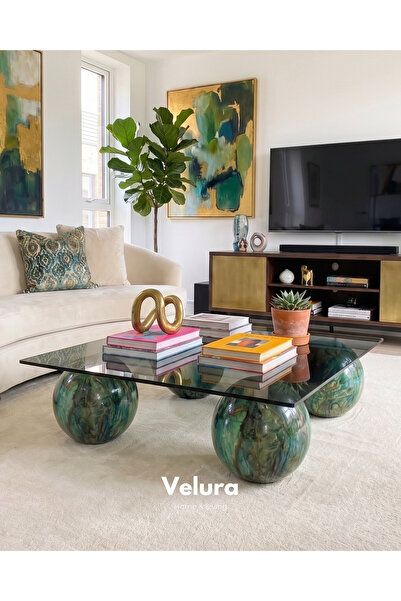 Velura Home & Living Küre Orta Sehpa - Jungle Mermer - Kare Füme