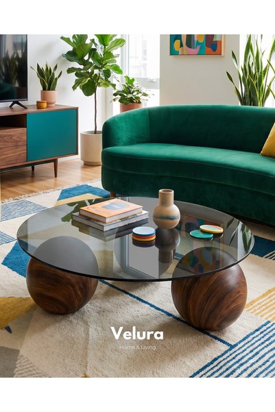 Velura Home & Living Küre Orta Sehpa - Amerikan Ceviz - Yuvarlak Füme