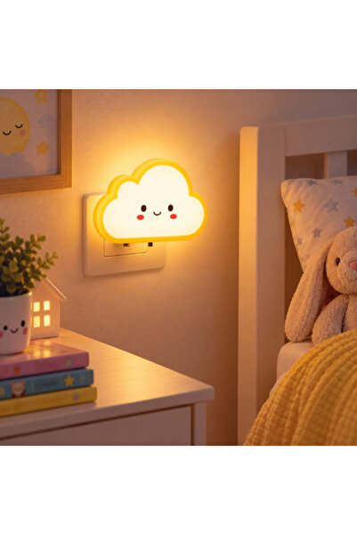 OEM Lampă de veghe pentru copii, nor galben cu conectare directă la priză și buton de pornire/oprire, lumină albă 10x 10x 12 cm
