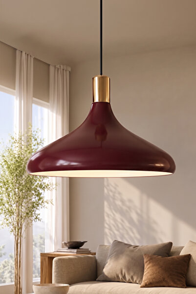 Marrien Nova Gold Detaylı Bordo Metal Sarkıt (35 cm) Yemek Masası Üstü Avize ...