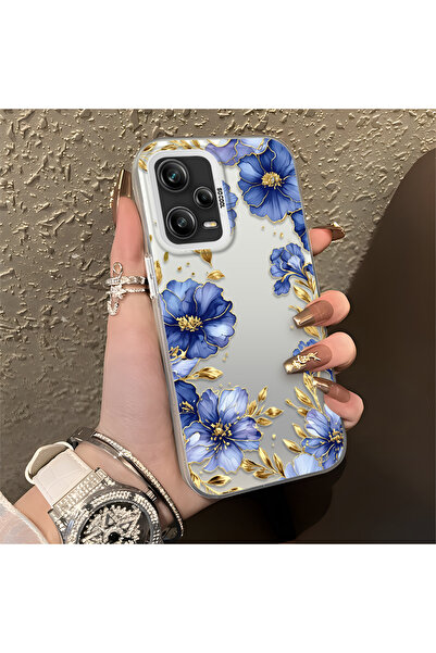 CHICASELUX Redmi Note 12 Pro 5G Uyumlu Zarif Çiçek Kılıf, Mavi Çiçek Altın Da...