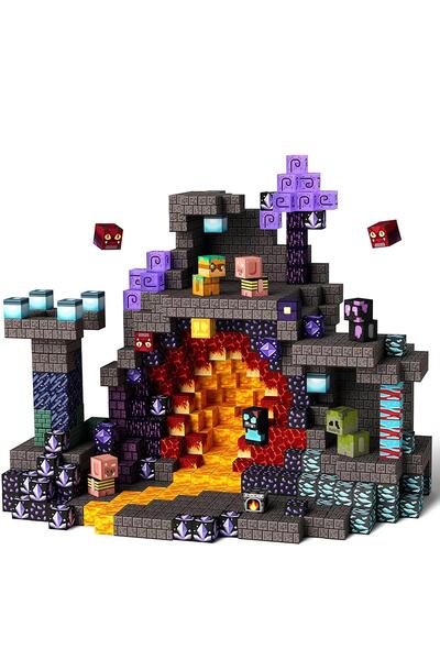 acces Minecraft 100 Parça Portal Mağara Manyetik Lego Seti Büyük Boy Mıknatıs...