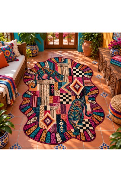 Rugs Modern Halı SDTplus Leopar ve Antik Mozaik Desenli Modern Dokuma Taban D...