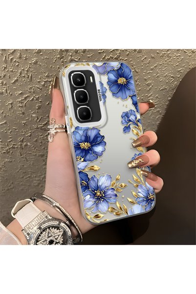 CHICASELUX Infinix Hot 60 Pro Compatible Elegant Flower Case, Blue Flower Gol...