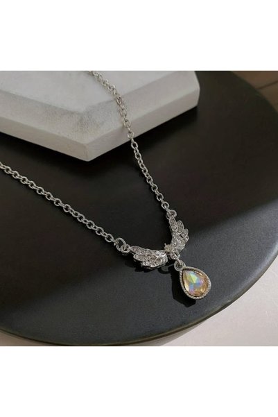 Lunarie Xuping Angel Wing Figured Aurora Drop Necklace – Silver Color Tarnish-Resistant Steel Angelcore Women's Necklace