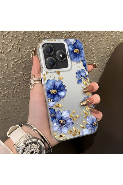 CHICASELUX Realme C63 4G/C61 Compatible Elegant Flower Case, Blue Flower Gold...