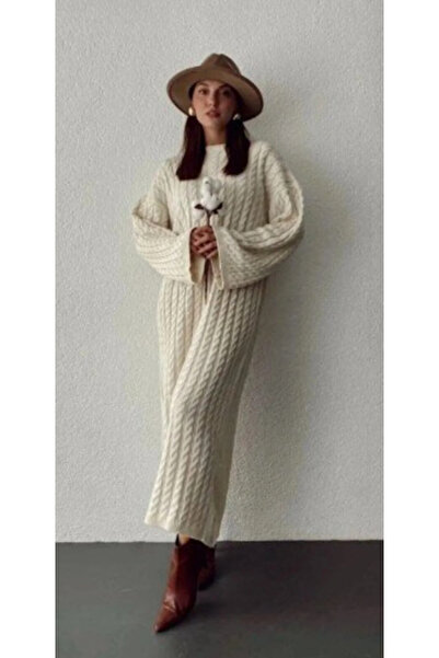 BRTC design Women's Black Hair Braid Detailed Knitwear Dress - Stylish and Co...