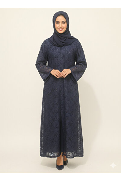 RIZQE Rizqé Midnight Sapphire Navy Floral Net Modest Abaya