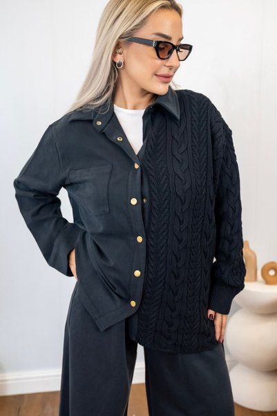 Muna Boutique طقم تريكو أسود بتفاصيل مفصلة من الأعلى والأسفل
