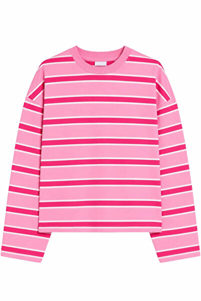 Kadın Pembe Çizgili Sweatshirt 13691