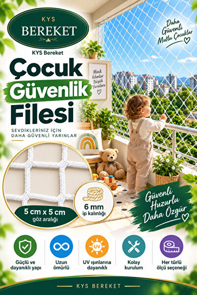 KYS BEREKET ÇOCUK GÜVENLİK FİLESİ BALKON FİLESİ 6 MM KALINLIĞINDA 5X5 GÖZ ARA...