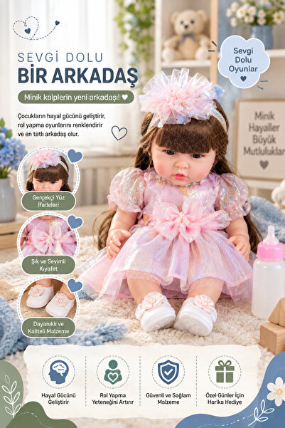 hak-iş oyuncak 30 Cm Yeni Doğmuş Bebek Oyuncak | Pembe Elbiseli Gerçekçi Yüz ...