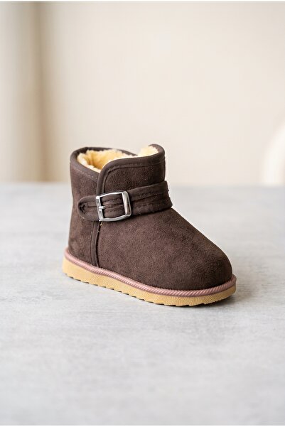 ZERA TREND Children's Brown Suede Short Ankle Winter Boots with Warm Fur Inside