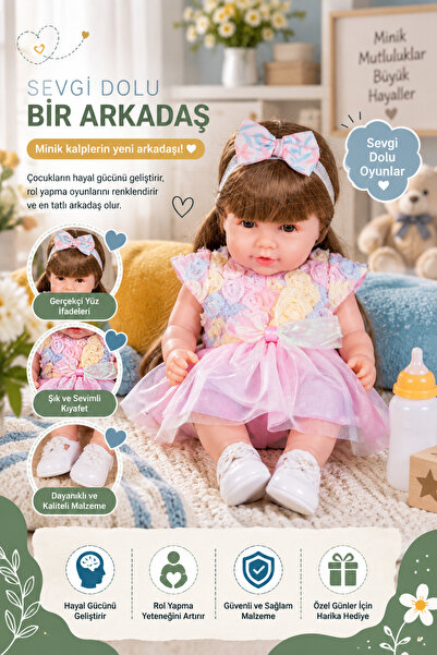 hak-iş oyuncak 30 Cm Yeni Doğmuş Bebek Oyuncak | Renkli Çiçek Elbiseli Gerçek...