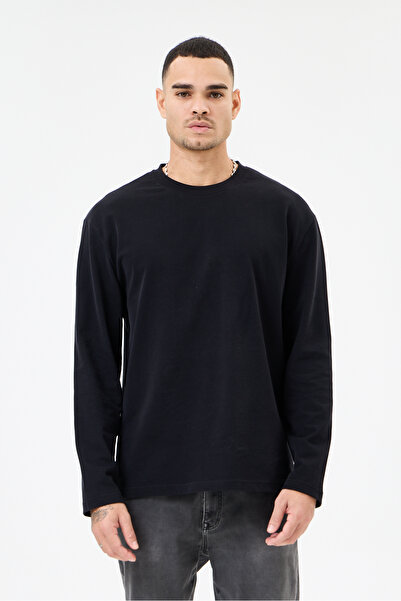 Siyah Erkek Longsleeve Uzun Kollu Basic T-shirt