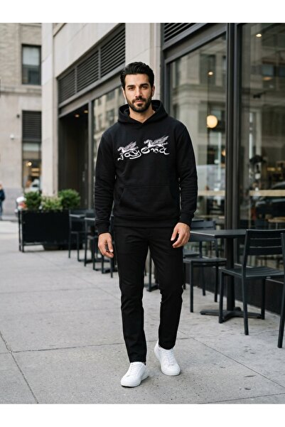 Unisex Grafik Baskılı 3 İplik Kapüşonlu Sweatshirt – Rahat Kesim Oversize Hoodie
