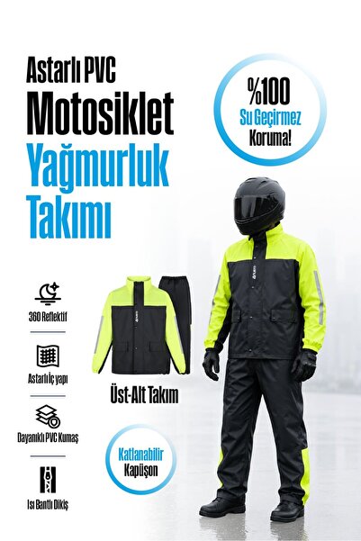 nukro wear Motorcu Yağmurluk Motosiklet Yağmurluğu Neon Reflektörlü Su Geçirm...