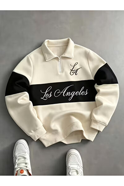 Machetta Unisex Half-Zip Los Angeles Printed Double Color Stand Collar 100% C...