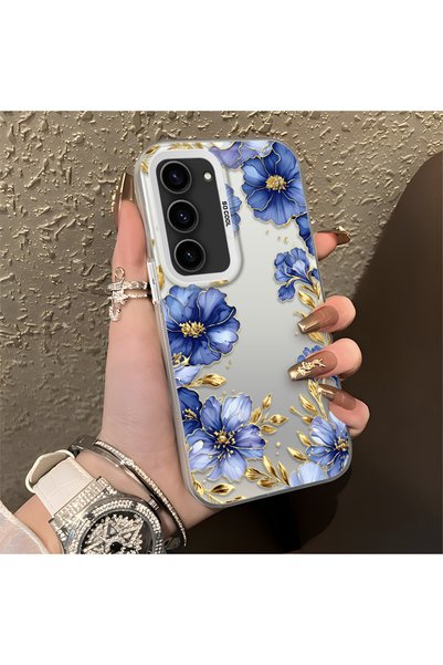 CHICASELUX Samsung Galaxy S23 Compatible Elegant Flower Case, Blue Flower Gol...