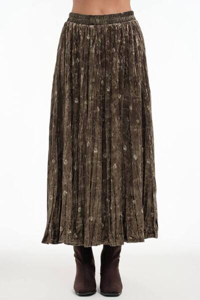 tw3 Women's Velvet Patterned Fabric Long Skirt with Elastic Waist and Lined D...