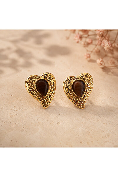 GlaMLo Accessories Σκουλαρίκια καρδιές από ανοξείδωτο ατσάλι με vintage σχέδιο