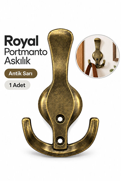 Badem10 ROYAL Portmanto Askılık Antik Sarı 1 Adet Metal Tasarım Duvar Askısı Çanta Kıyafet Askılığı