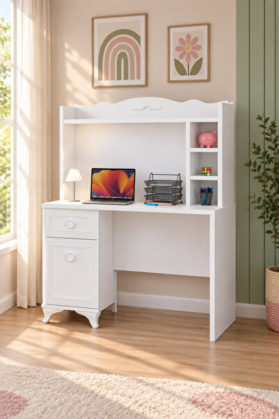 tino furniture Paris Çalışma Masası – Raflı, Çekmeceli & Modern Genç Çocuk Od...