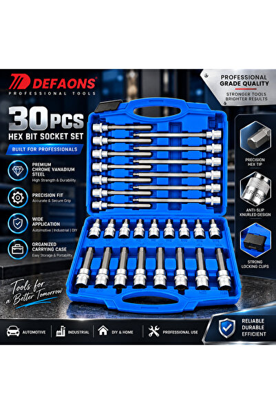 DEFAONS 30 Pcs 1/2 Inch Drive Bit Socket Set , Hex Bit Sockets 55mm 100mm 140...