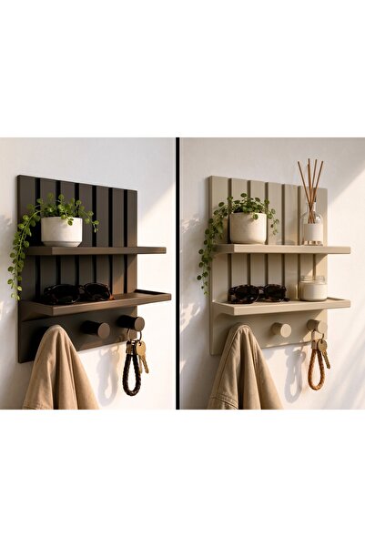 Lumina Home Collection Modern Duvar Rafı & Anahtarlık - 3 Askılı Çok Amaçlı G...