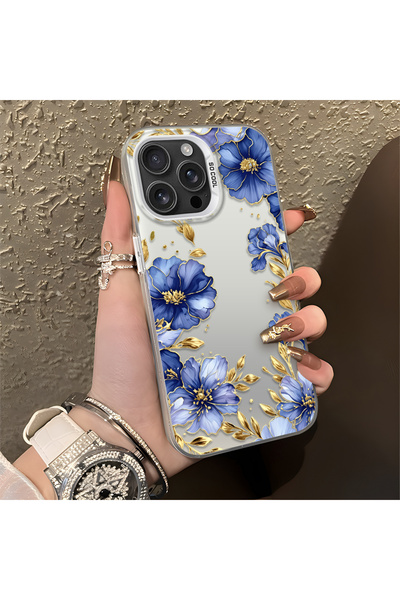 CHICASELUX حافظة أنيقة متوافقة مع iPhone 16 Pro، تصميم زهرة زرقاء مع غصن ذهبي...