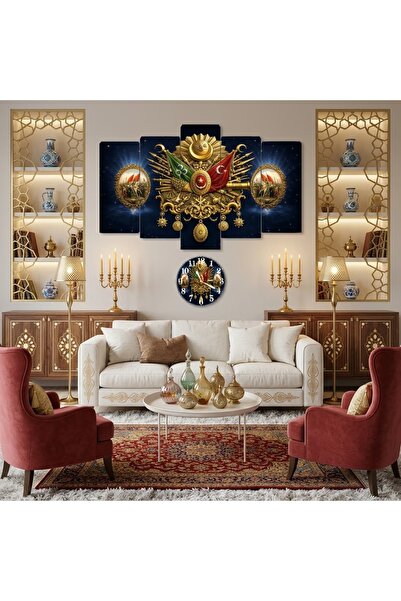 BellaaaModa Osmanlı temalı Dekoratif Desenli Mdf Tablo 5 Parça Set ve Saatli ...