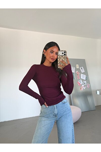 myd Crew Neck Finger-Hole Blouse - Plum