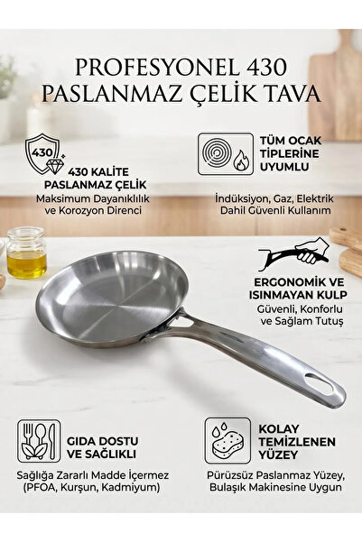 DeFonte Paslanmaz Çelik Tava 18 cm (İndüksiyonlu ve Tüm Ocaklar İçin)