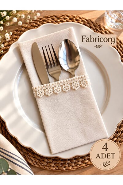 fabricorg Decorative Raw Cloth Cutlery Cover - Spoon - Knife Cover 4 Pcs (100...