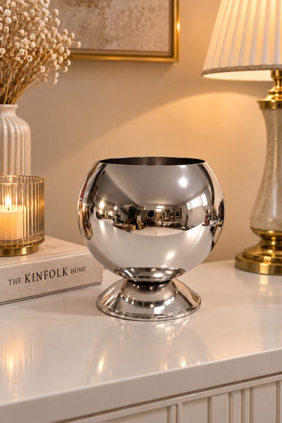 EvLight Küre Gümüş Metal Çiçek Vazo-Çiçeksiz