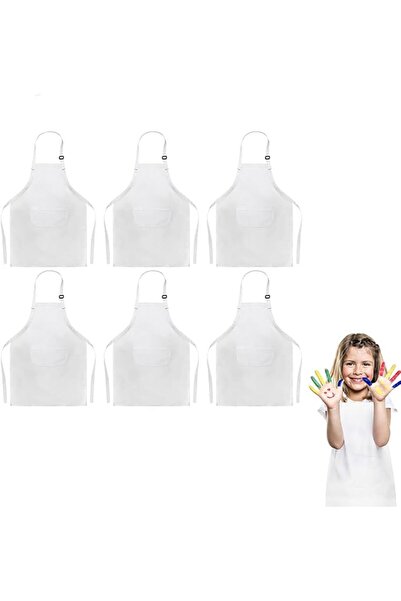 AZONEE Kids Apron with Pocket, 6 Pack White Children's Chef's Apron, Adjustab...