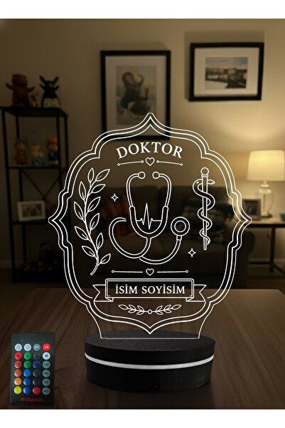Eymi Design Doktora Hediye Steteskop Figürlü 3D LED Lamba, Tıp Bayramı Hediye...