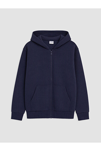 LC Waikiki Vizyon New Season Navy Blue Hooded Thick Boys' Zippered Sweatshirt