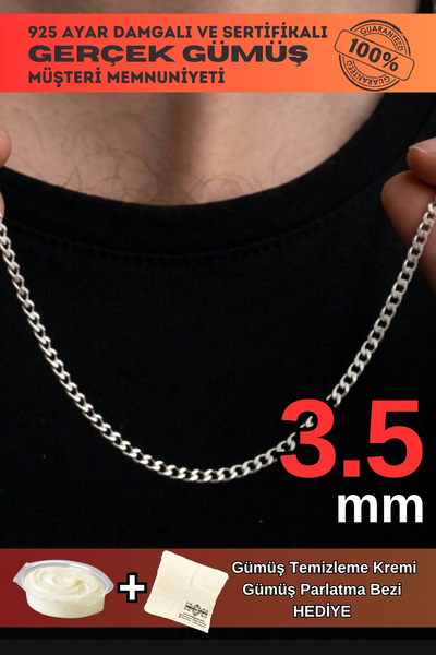 OSMANLI GÜMÜŞ Erkek Gümüş Kolye - 3.5mm Gurmet Model 925 Ayar Gümüş Erkek Kol...