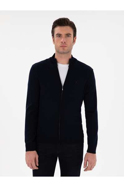 Cacharel Navy Blue Regular Fit Full Zip Knitwear Cardigan 50275636-Vr033