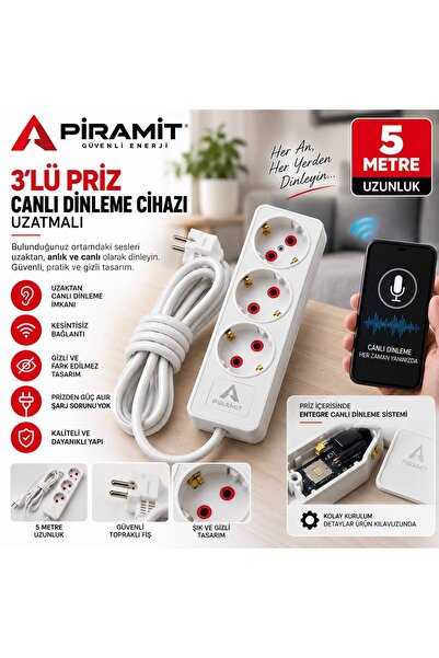 GLOBAL TEKNİK 3'lü Priz Canlı Dineleme Cihazı 5 Metre Uzatma Kesintisiz Güç Ş...