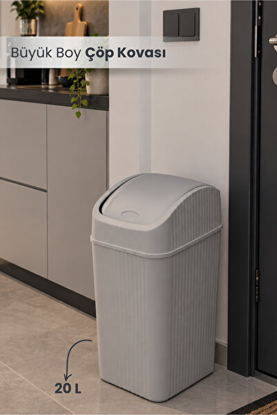 Orvila 20 Litre Pratik Kapaklı Mutfak Çöp Kovası Büyük Boy Banyo Çöp Kovası