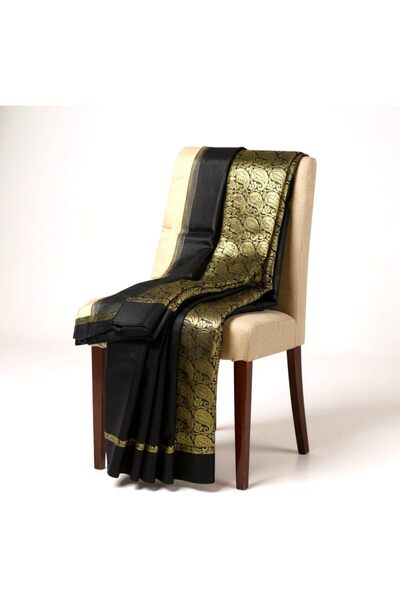 Generic Traditional kanjeevram Saree with Zari Border, beige and Black with G...