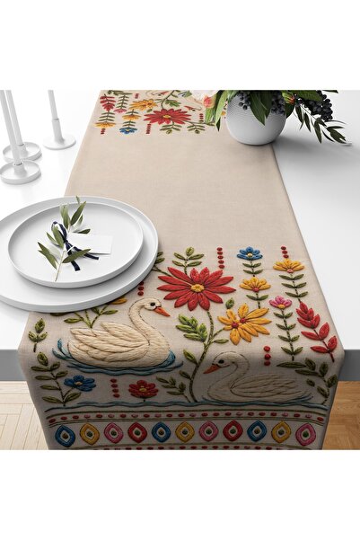 Filamente Digital Printed Runner - Swan Pattern / Embroidery Look / Spring Se...