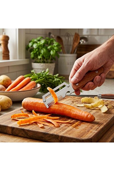 Fame Kıtchen Un8818 Wooden Handle Steel Multi-Purpose Peeler Cutter Knife