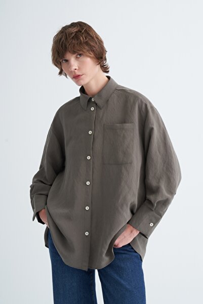 EBU Prive Women's Oversized Shirt with Pockets Khaki